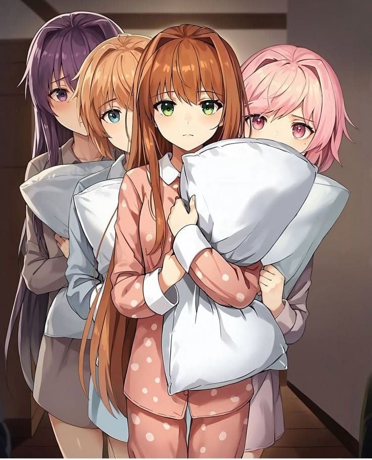 Sayori, Natsuki, Yuri, and Monika. - they cant sleep