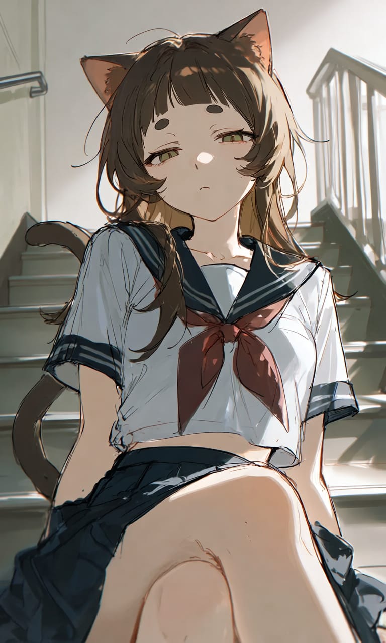 Nene Tsukishiro - Annoying Cat girl blocking your staircase