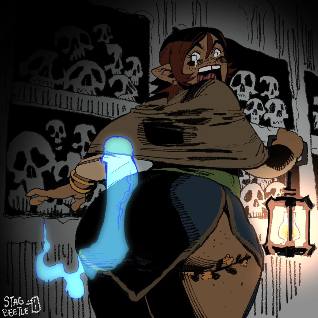 Chrys - Chrys is teased by horny ghosts in dungeon catacombs.