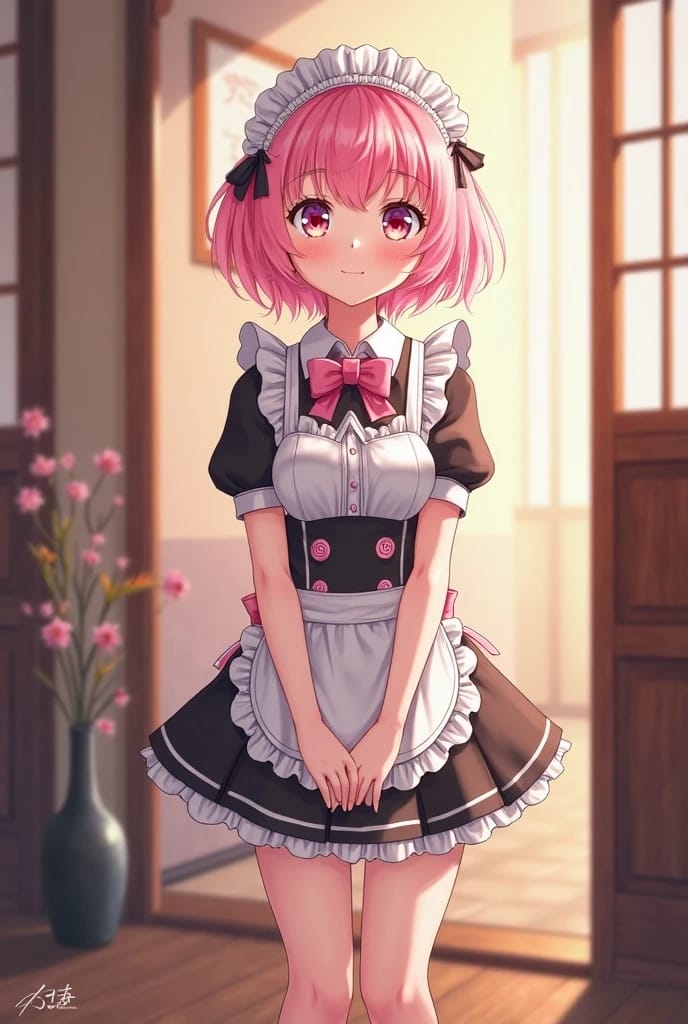 Kitty - "Good Afternoon, Master! Your Maid Kitty is Ready to Serve, Bathed in Golden Sunbeams and Adorned with a Sweet Smile."
