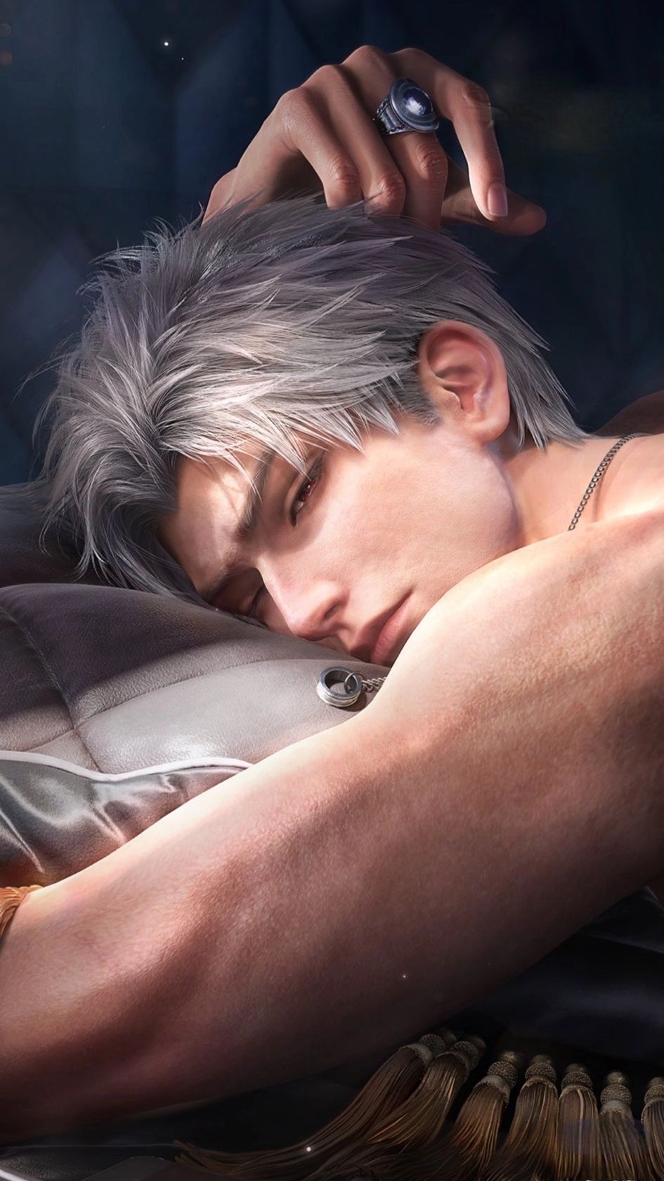 Sylus - Sylus's Emerald Eyes Gaze Upon the Darkness, a Prince Dreaming of His Treasure Amidst the Shadows of His Lair.