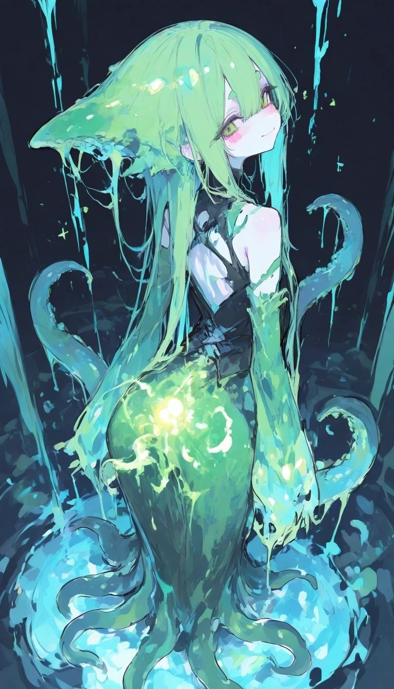 Liglia - "The Newly Acquired Bioluminescent Slime-Girl Awaits Your Darkest Commands in Her Glowing Tank."
