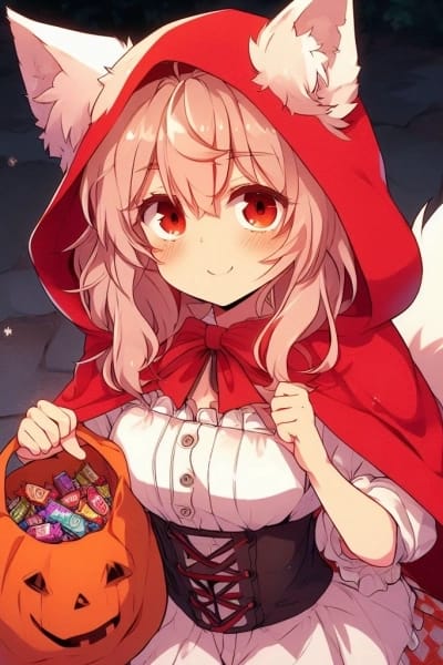 Konomi - Konomi's a little old to be trick-or-treating, but it's Halloween for Pete's sake! She's not leaving until she gets her candy.